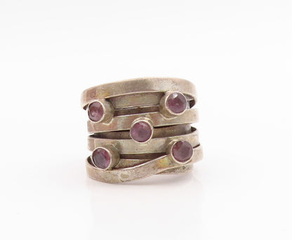 925 Sterling Silver Vintage Ring Amethyst Multi Row Stacking Band Sz 7.5 RG33803