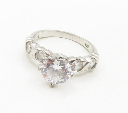 925 Sterling Silver  Cubic Zirconia Solitaire With Accents Ring Sz 7  RG15599