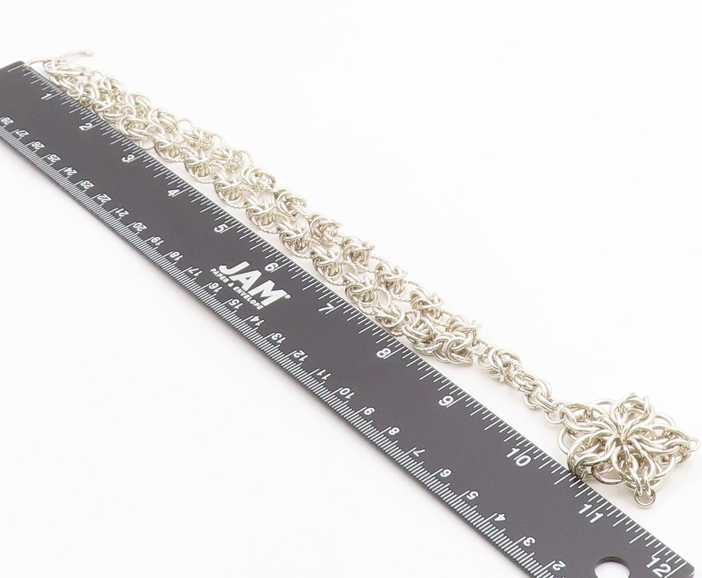 925 Sterling Silver Vintage Necklace Elegant Intricate Link Floral Chain  NE4875