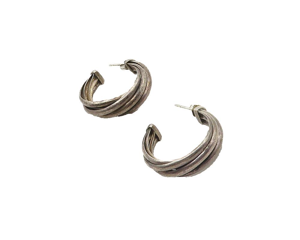 925 Sterling Silver  Vintage Dark Tone Smooth Twist JHoop Earrings  EG9003