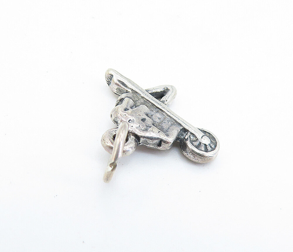 925 Sterling Silver  Vintage Petite Dark Tone Wheel Barrow Pendant  PT5261