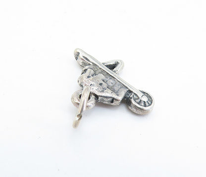 925 Sterling Silver  Vintage Petite Dark Tone Wheel Barrow Pendant  PT5261