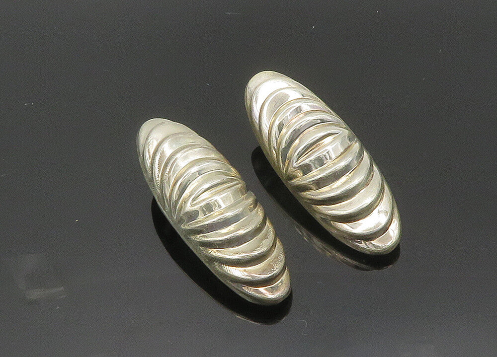 TULLA BOOTH 925 Silver  Vintage Shiny Fluted Dome Non Pierce Earrings  EG10045