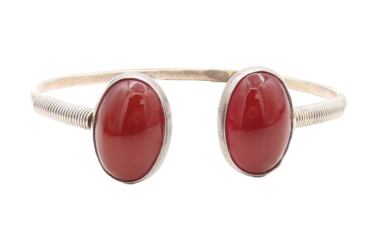 925 Sterling Silver Vintage Bracelet European Design Carnelian Cuff  BT10895