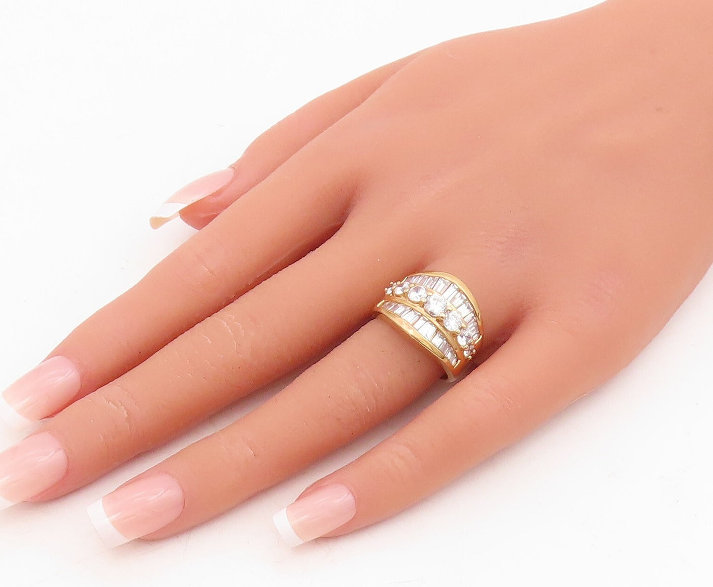 925 Sterling Silver Vintage Ring Gold Plated Rectangle & Round CZ  Sz 7  RG31714
