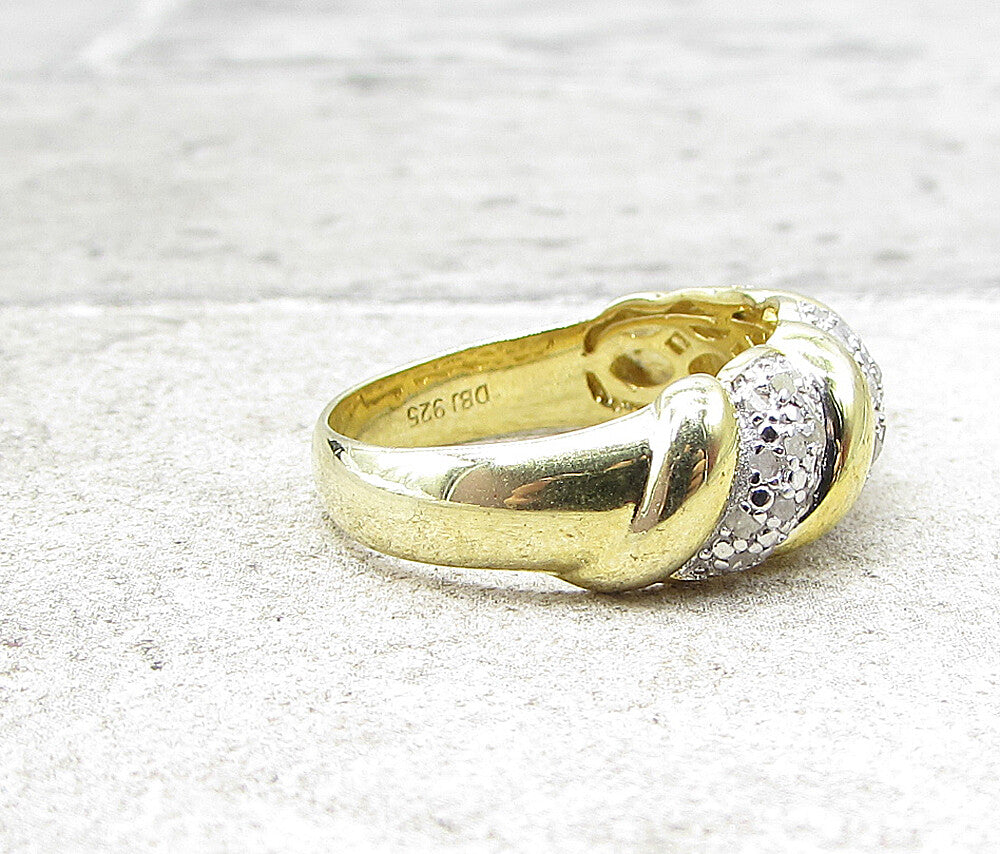 Gold Over 925 Silver  .35ctw Genuine Diamonds Cloudy Band Ring Sz 7  RG1706