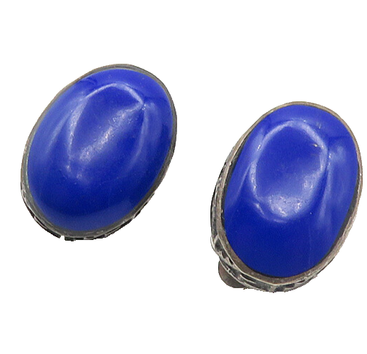 MEXICO 925 Sterling Silver  Vintage Lapis Lazuli Non Pierce Earrings  EG9483