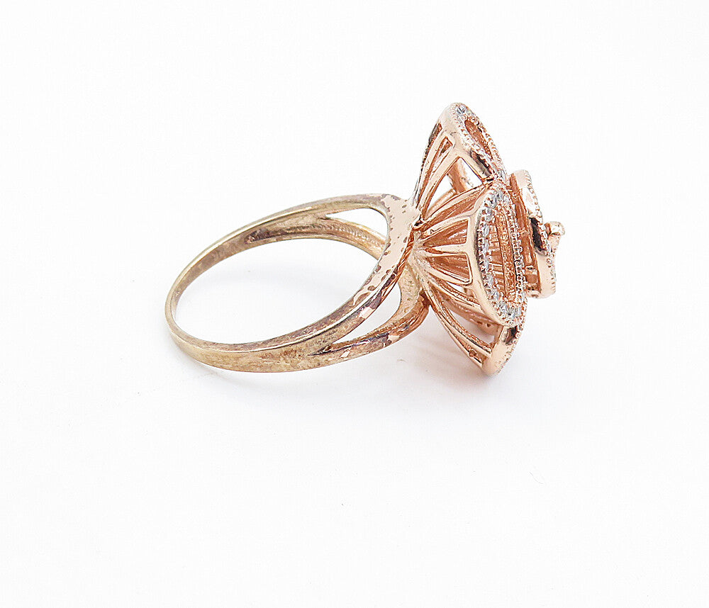 925 Sterling Silver  Topaz Rose Gold Plated Statement Ring Sz 7.5  RG7281