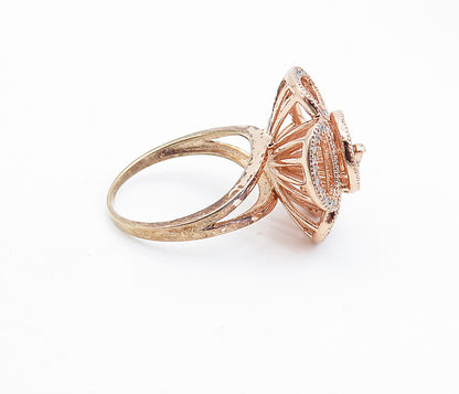 925 Sterling Silver  Topaz Rose Gold Plated Statement Ring Sz 7.5  RG7281