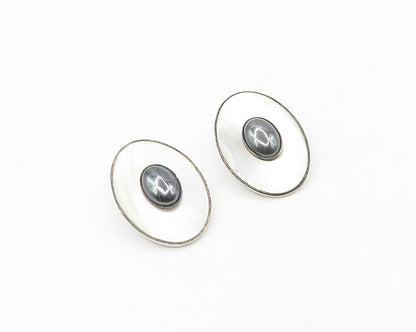 925 Sterling Silver  Mother Of Pearl & Hematite Non Pierce Earrings  EG9100