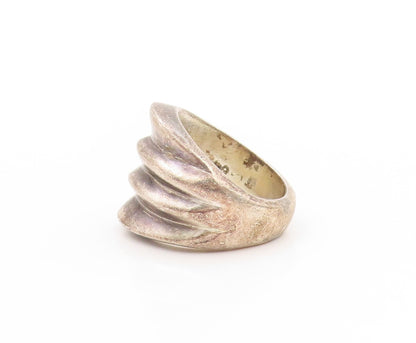 925 Sterling Silver Vintage Ring MEXICO Dark Tone Grooved Design Sz 5 RG32777