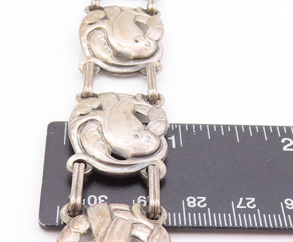 925 Sterling Silver Vintage Bracelet Antique Floral Cutout Parrot  BT11266
