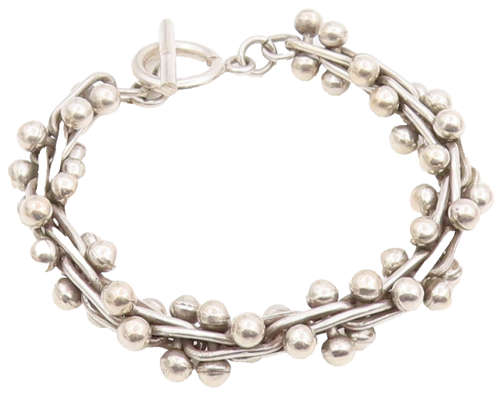 925 Sterling Silver Vintage Bracelet Modernist Twisted Bar & Ball Chain  BT11958