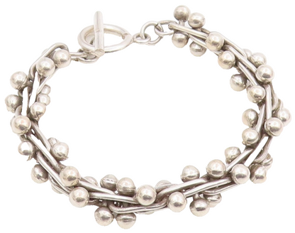 925 Sterling Silver Vintage Bracelet Modernist Twisted Bar & Ball Chain  BT11958