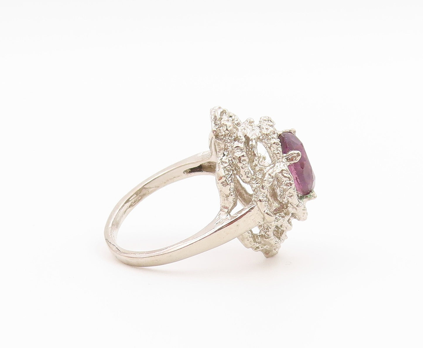925 Sterling Silver Vintage Ring Oval Amethyst Statement Band  Sz 6.5  RG36419