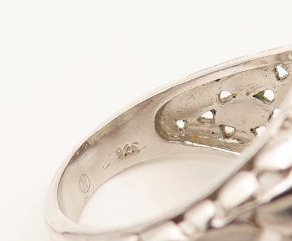 925 Silver  Vintage Beaded Cubic Zirconia Cobblestone Ring Sz 7  RG26283