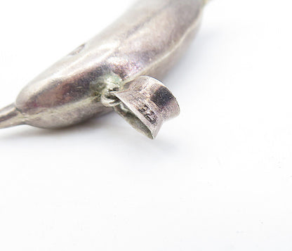 925 Sterling Silver  Vintage Dark Tone Hollow Swimming Dolphin Pendant  PT5142