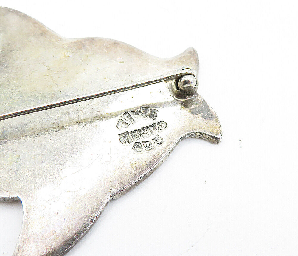 MEXICO 925 Sterling Silver  Vintage Dark Tone Swimming Fish Brooch Pin  BP2748