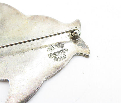 MEXICO 925 Sterling Silver  Vintage Dark Tone Swimming Fish Brooch Pin  BP2748