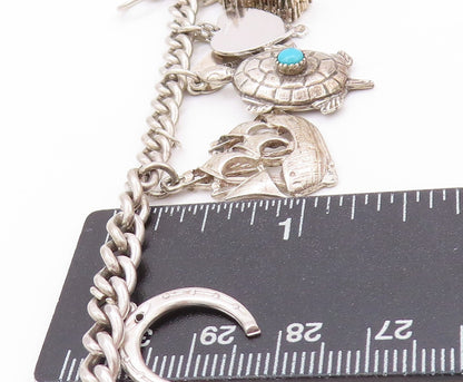 925 Sterling Silver Vintage Bracelet Ocean Life Dangling Larimar Charms  BT11276