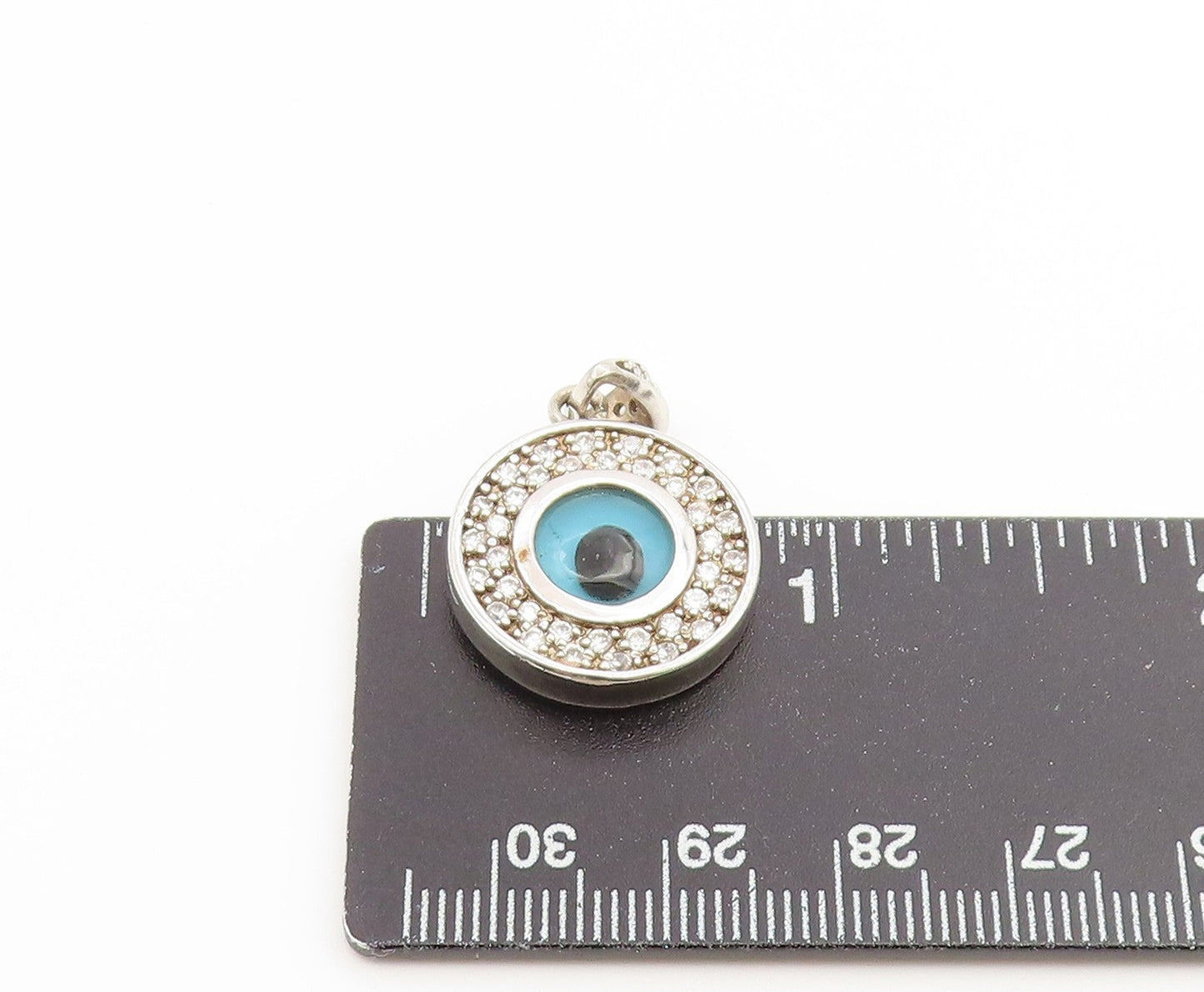 925 Sterling Silver Vintage Pendant CZ Classic Enamel Evil Eye Medal  PT26543