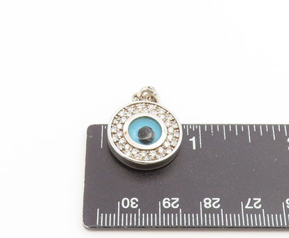 925 Sterling Silver Vintage Pendant CZ Classic Enamel Evil Eye Medal  PT26543