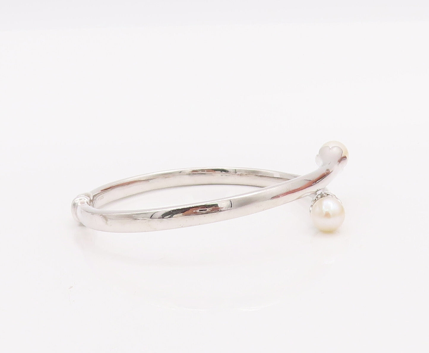925 Sterling Silver Vintage Bracelet Hinged Solid  Pearls Beaded bypass  BT10317