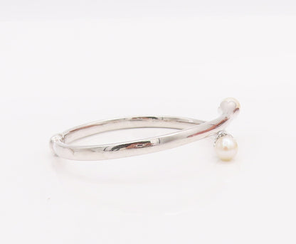 925 Sterling Silver Vintage Bracelet Hinged Solid  Pearls Beaded bypass  BT10317