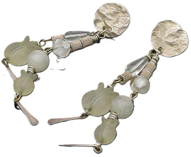 925 Sterling Silver  Vintage Quartz Flower Beaded Dangle Earrings  EG10278