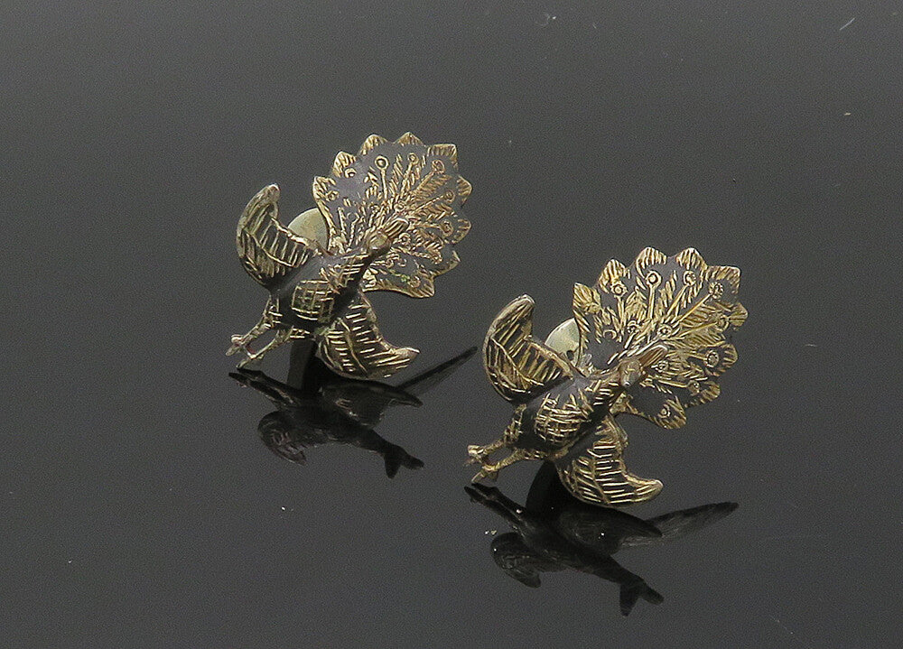 NAKON SIAM 925 Sterling Silver  Vintage Peacock Non Pierce Earrings  EG10212