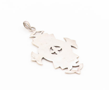 925 Sterling Silver Vintage Pendant Etched Patterns Of Tribal Symbols  PT24828