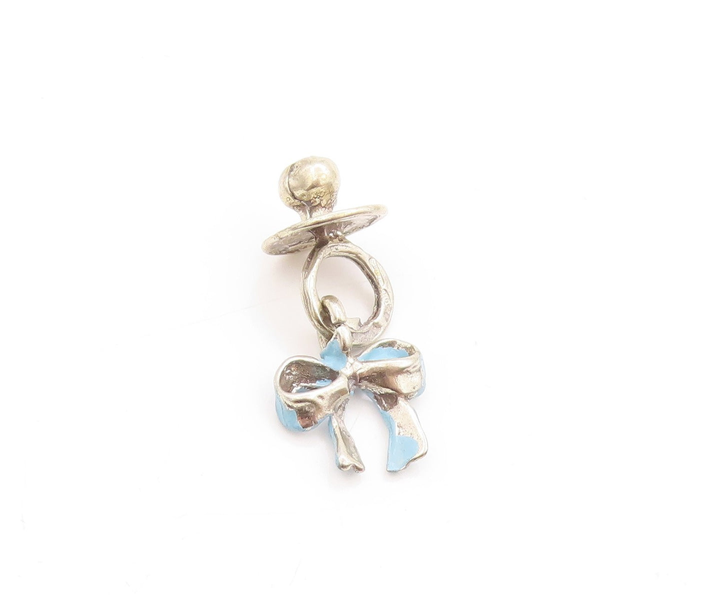 925 Sterling Silver Vintage Pendant Enameled Baby Pacifier Bow Charm  PT24634