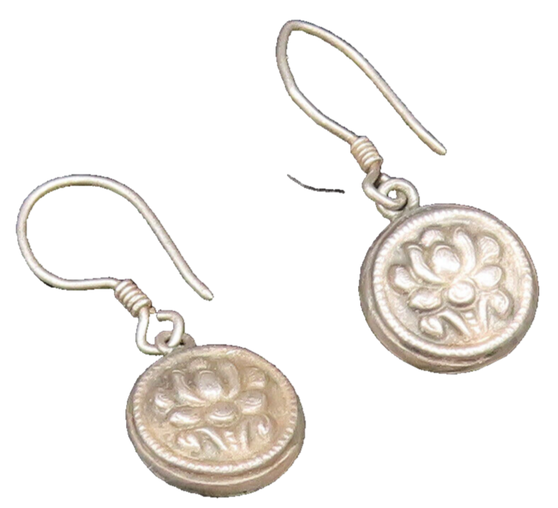 925 Sterling Silver  Vintage Oxidized Round Floral Dangle Earrings  EG11710