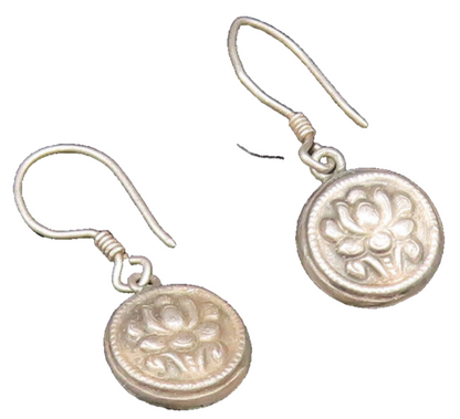 925 Sterling Silver  Vintage Oxidized Round Floral Dangle Earrings  EG11710