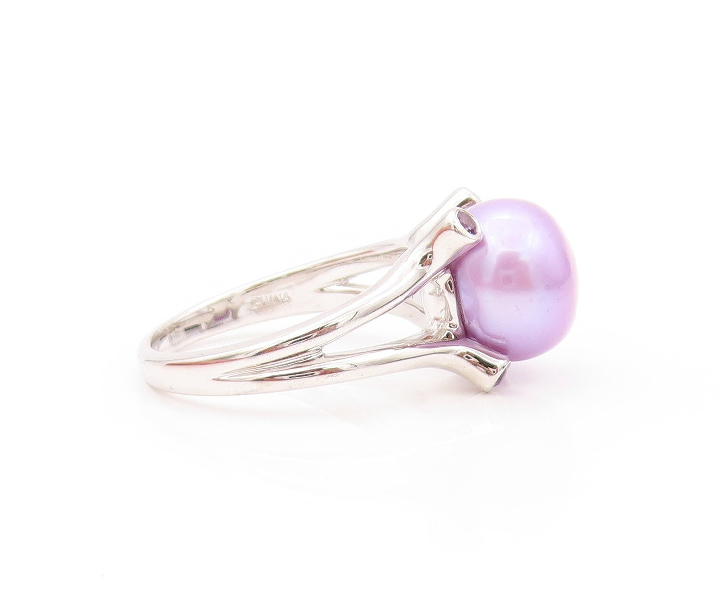 925 Sterling Silver Vintage Ring Modernist Purple Pearl & Amethyst SZ 8  RG32144