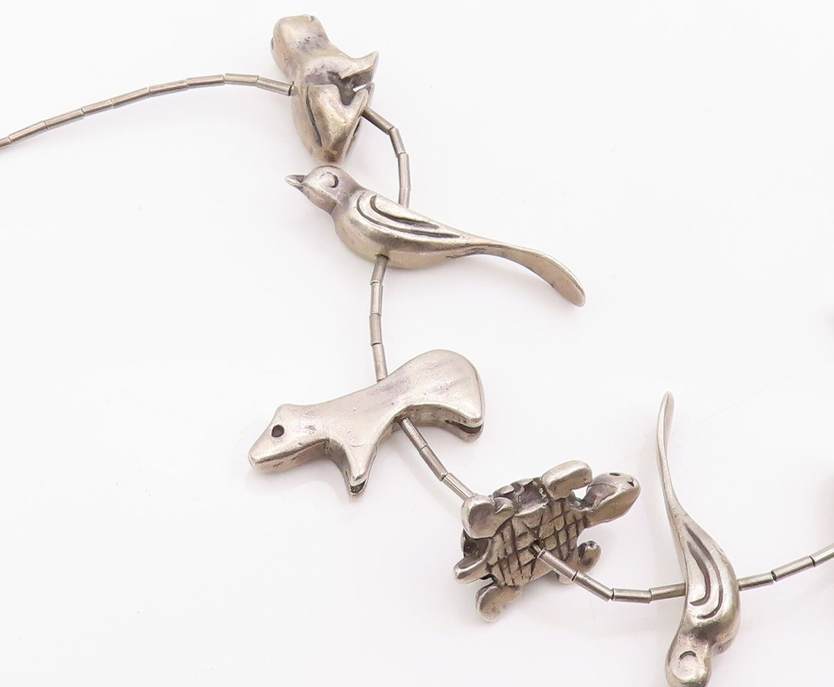 Solid Silver Vintage Necklace Designer Dark Tone Animal Kingdom  NE4460