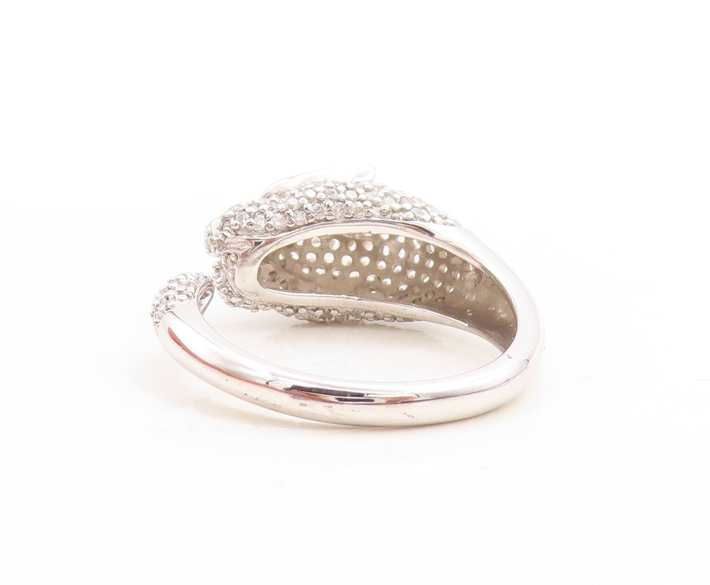 925 Sterling Silver Vintage Ring CZ Inlay Carved Leopard Face  Sz 7  RG30123