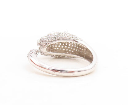 925 Sterling Silver Vintage Ring CZ Inlay Carved Leopard Face  Sz 7  RG30123