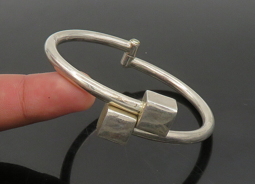 MEXICO 925 Silver  Vintage Shiny Cube Ends Bypass Bangle Bracelet  BT9002