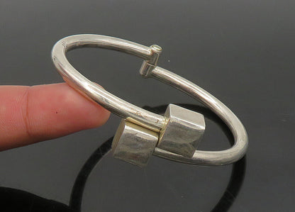 MEXICO 925 Silver  Vintage Shiny Cube Ends Bypass Bangle Bracelet  BT9002
