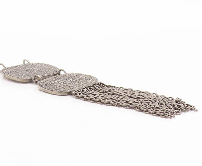 925 Sterling Silver Vintage Pendant Real 1ct Diamonds Chain Tassel  PT26202