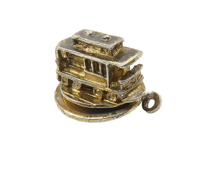 925 Sterling Silver  Vintage San Francisco Cable Car Trolley Pendant  PT8154