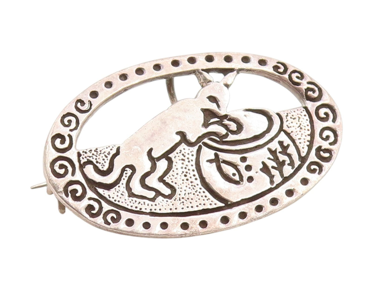 925 Sterling Silver Vintage Brooch Kangaroo Folk Art Animal Motif Pin  BP11976