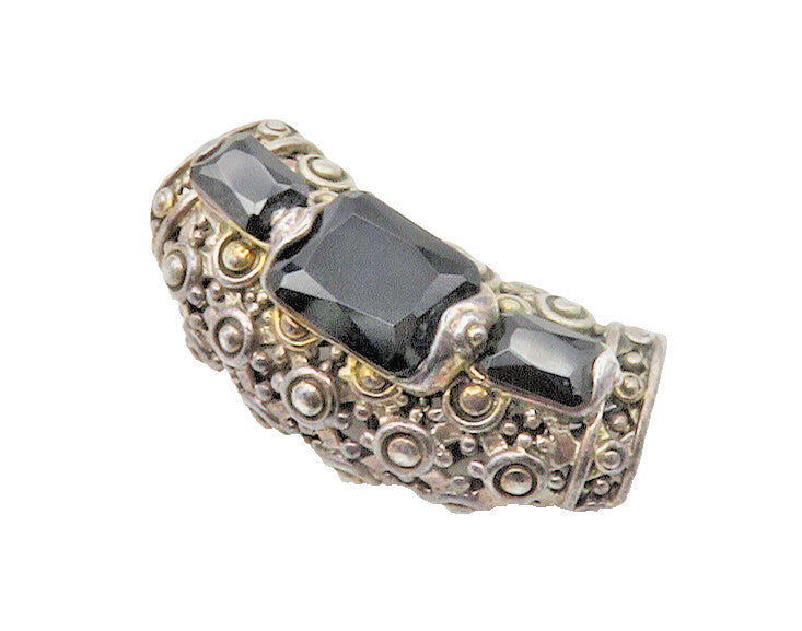 925 Sterling Silver  Vintage Black Hematite Curved Slide Pendant  PT13609