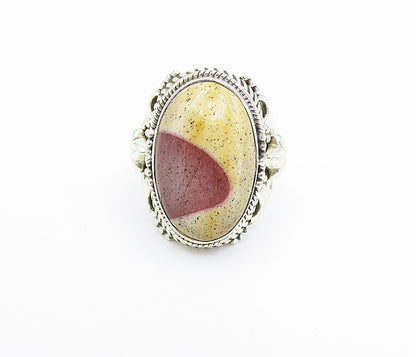925 Sterling Silver  Cabochon Cut Jasper Floral Cocktail Ring Sz 6  RG8072