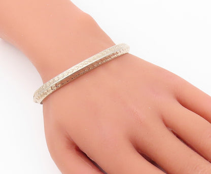 925 Sterling Silver Vintage Bracelet Floral Bands Carved Cuff  BT10788