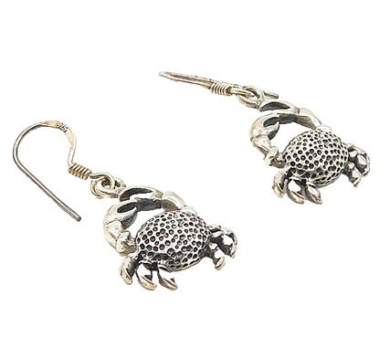 925 Sterling Silver  Vintage Dark Tone Crab Motif Dangle Earrings  EG4887