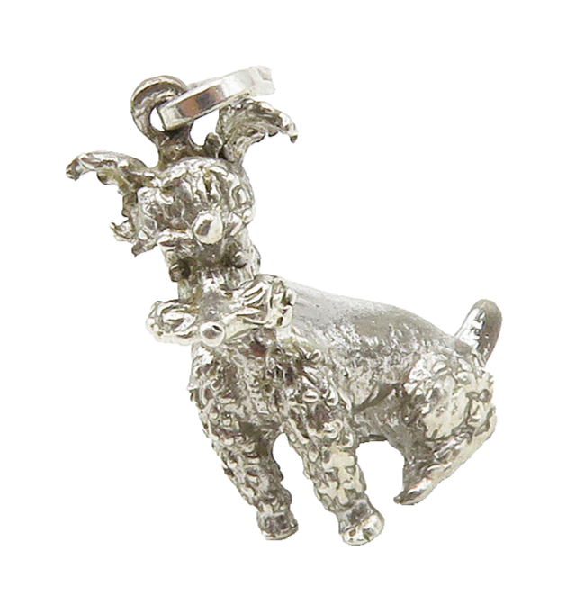 925 Sterling Silver  Vintage Shiny Sculpted Sitting Dog Pendant  PT12000