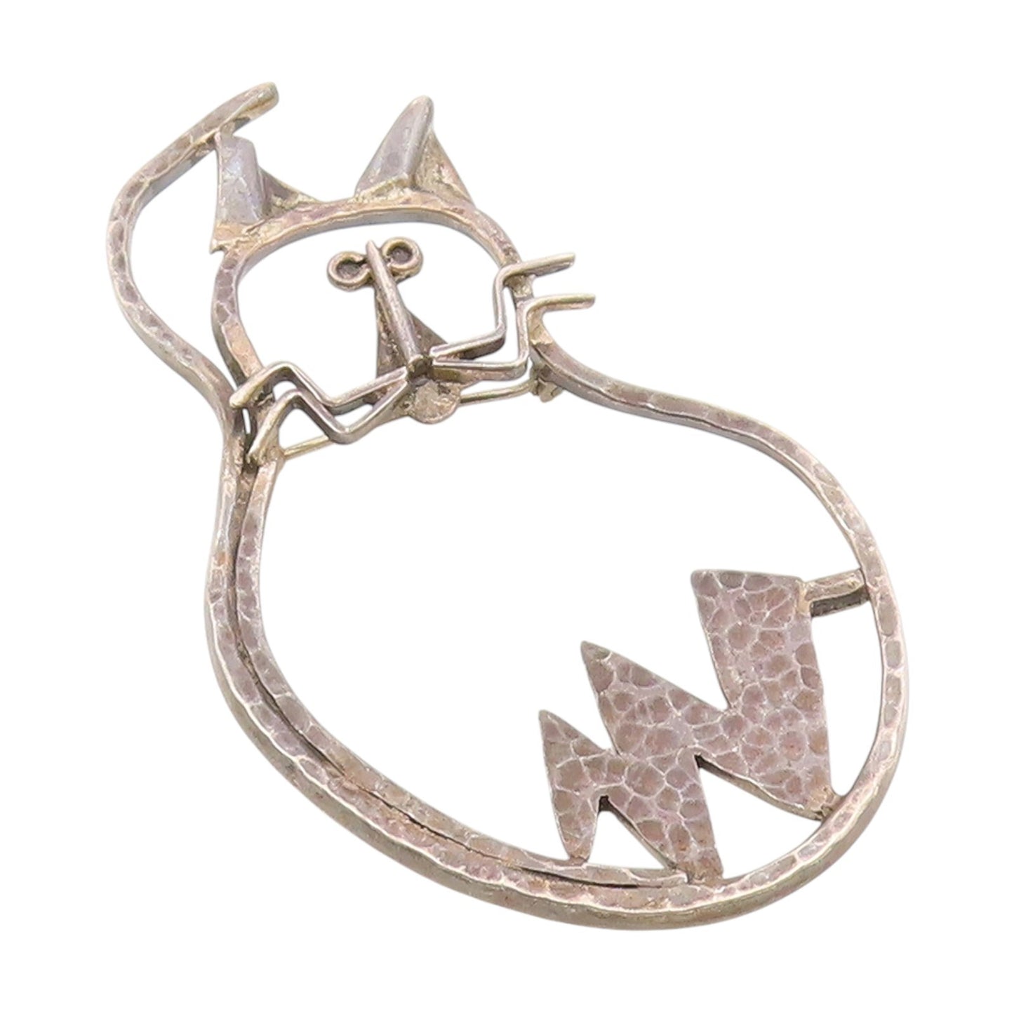 CARSI MEXICO 925 Silver Vintage Modernist Hammered Cat Brooch Pin  BP9408