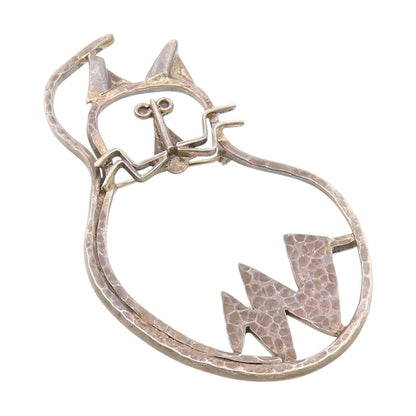CARSI MEXICO 925 Silver Vintage Modernist Hammered Cat Brooch Pin  BP9408